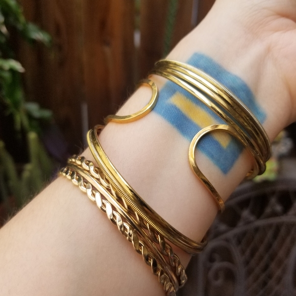 Faux Turquoise Gold Bangle Bracelet Mix - Picture 2 of 4